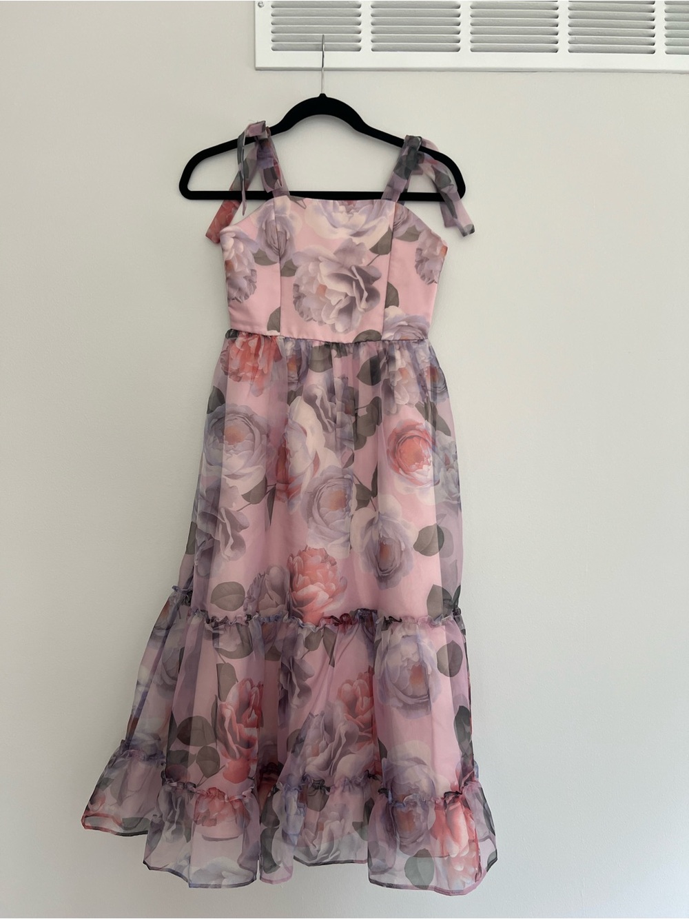 Rare Editions Pink Floral Tie-Strap Chiffon Party Dress